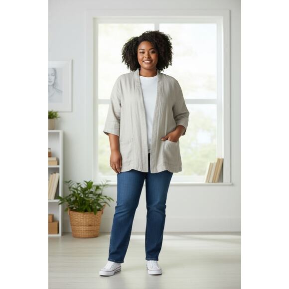 J.Jill Pure Jill Plus Size 2X Unstructured Blazer Open Front Beige Pockets - Picture 1 of 9